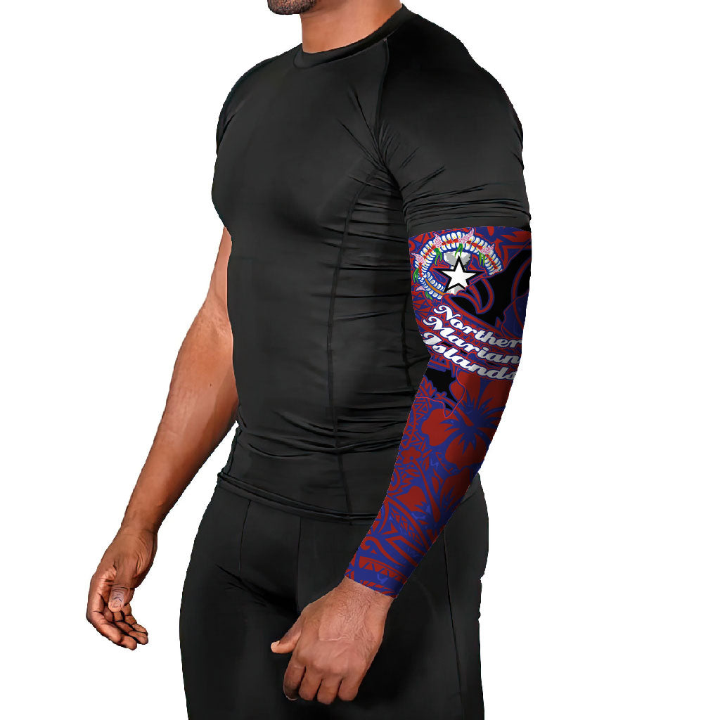 Saipan Northern Mariana Islands Arm Sleeves Polynesian Tribal Tattoo Art With Hibiscus Flowers And Seal TS04 - Polynesian Pride
