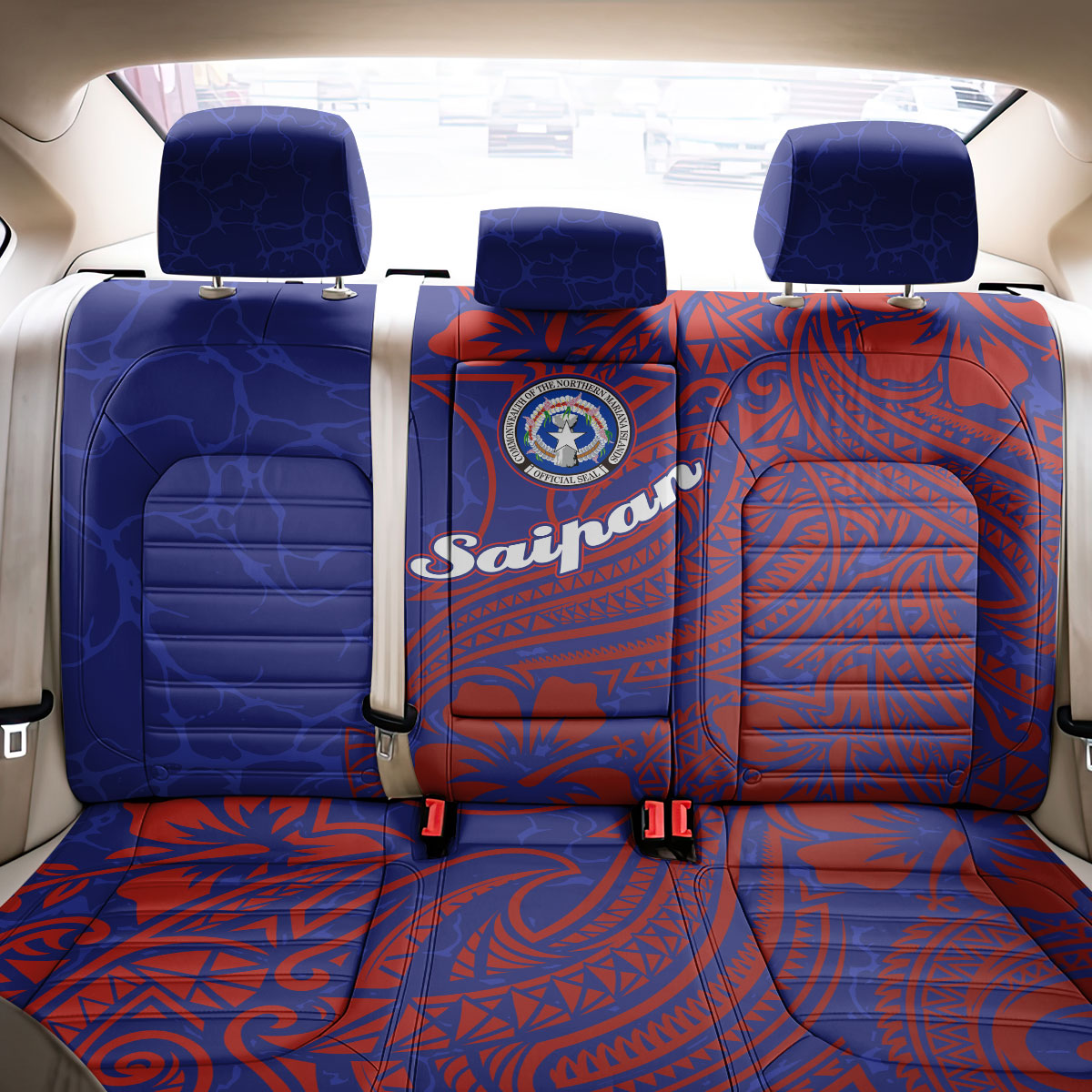 Saipan Northern Mariana Islands Back Car Seat Cover Polynesian Tribal Tattoo Art With Hibiscus Flowers And Seal