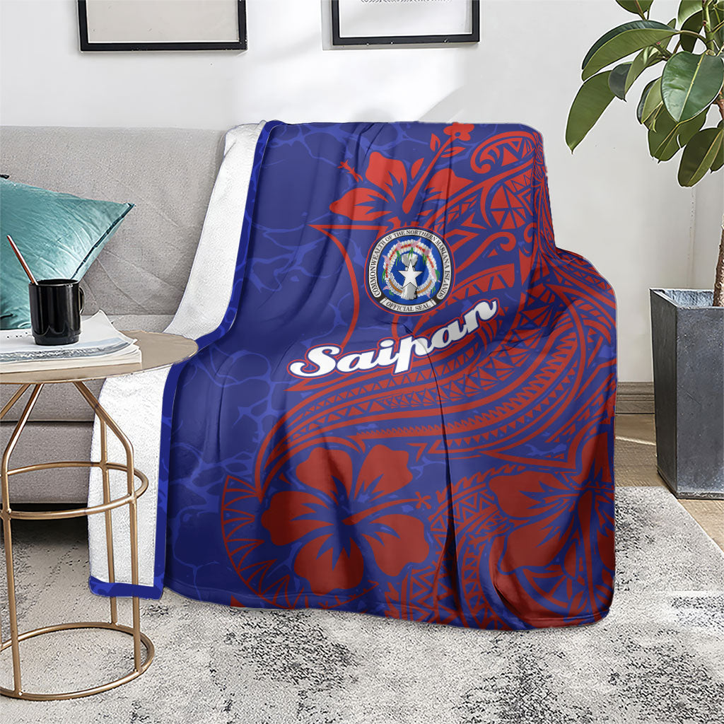 Saipan Northern Mariana Islands Blanket Polynesian Tribal Tattoo Art With Hibiscus Flowers And Seal TS04 - Polynesian Pride