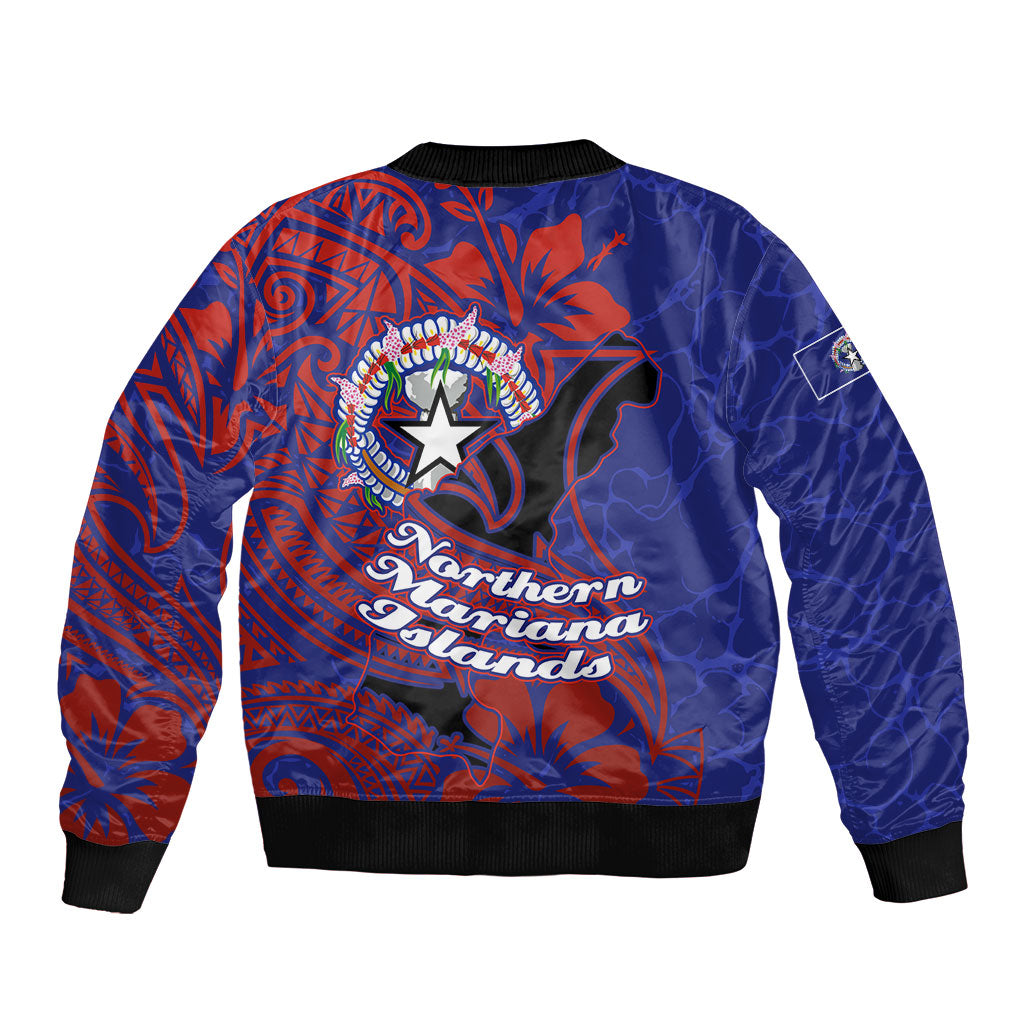 Saipan Northern Mariana Islands Bomber Jacket Polynesian Tribal Tattoo Art With Hibiscus Flowers And Seal