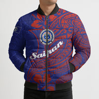 Saipan Northern Mariana Islands Bomber Puffer Jacket Polynesian Tribal Tattoo Art With Hibiscus Flowers And Seal