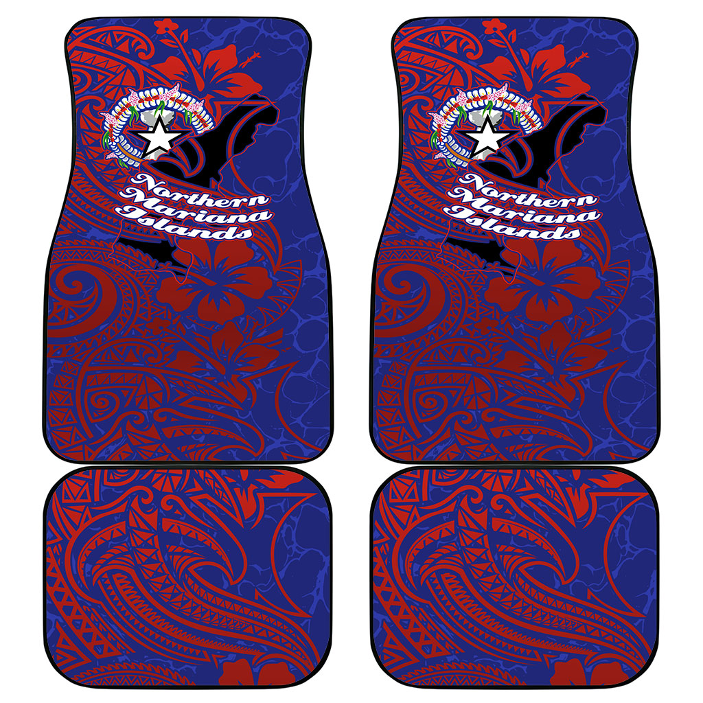 Saipan Northern Mariana Islands Car Mats Polynesian Tribal Tattoo Art With Hibiscus Flowers And Seal TS04 - Polynesian Pride