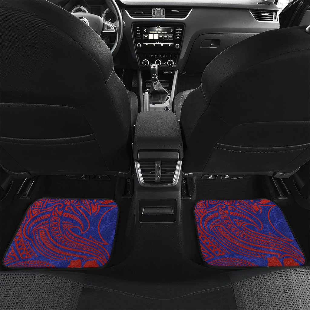 Saipan Northern Mariana Islands Car Mats Polynesian Tribal Tattoo Art With Hibiscus Flowers And Seal TS04 Set 2pcs - Back Blue Red - Polynesian Pride