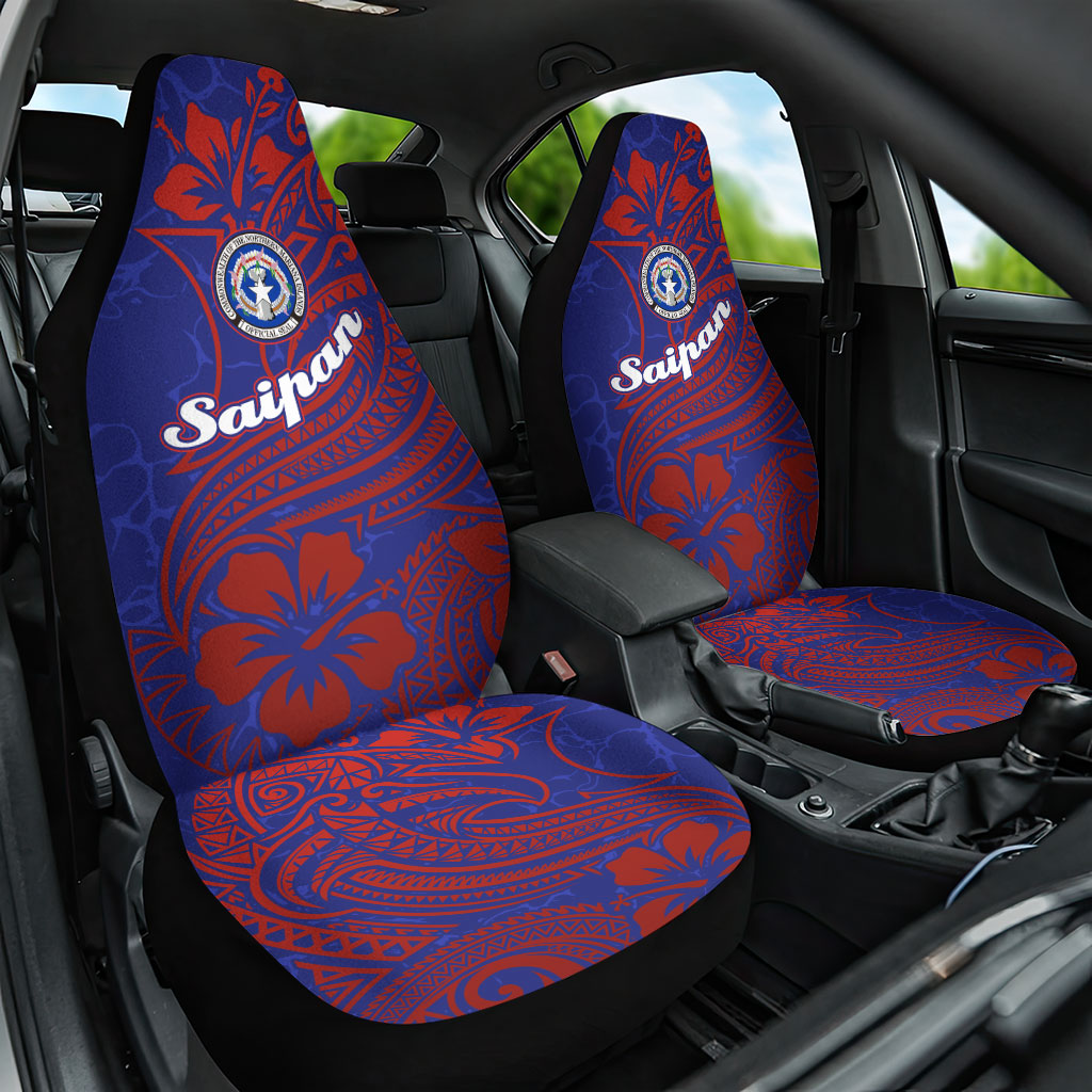 Saipan Northern Mariana Islands Car Seat Cover Polynesian Tribal Tattoo Art With Hibiscus Flowers And Seal