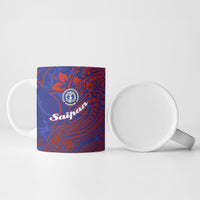 Saipan Northern Mariana Islands Ceramic Mug Polynesian Tribal Tattoo Art With Hibiscus Flowers And Seal