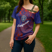 Saipan Northern Mariana Islands Cross Shoulder Shirt Polynesian Tribal Tattoo Art With Hibiscus Flowers And Seal