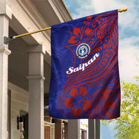 Saipan Northern Mariana Islands Garden Flag Polynesian Tribal Tattoo Art With Hibiscus Flowers And Seal TS04 House Flag Blue Red - Polynesian Pride