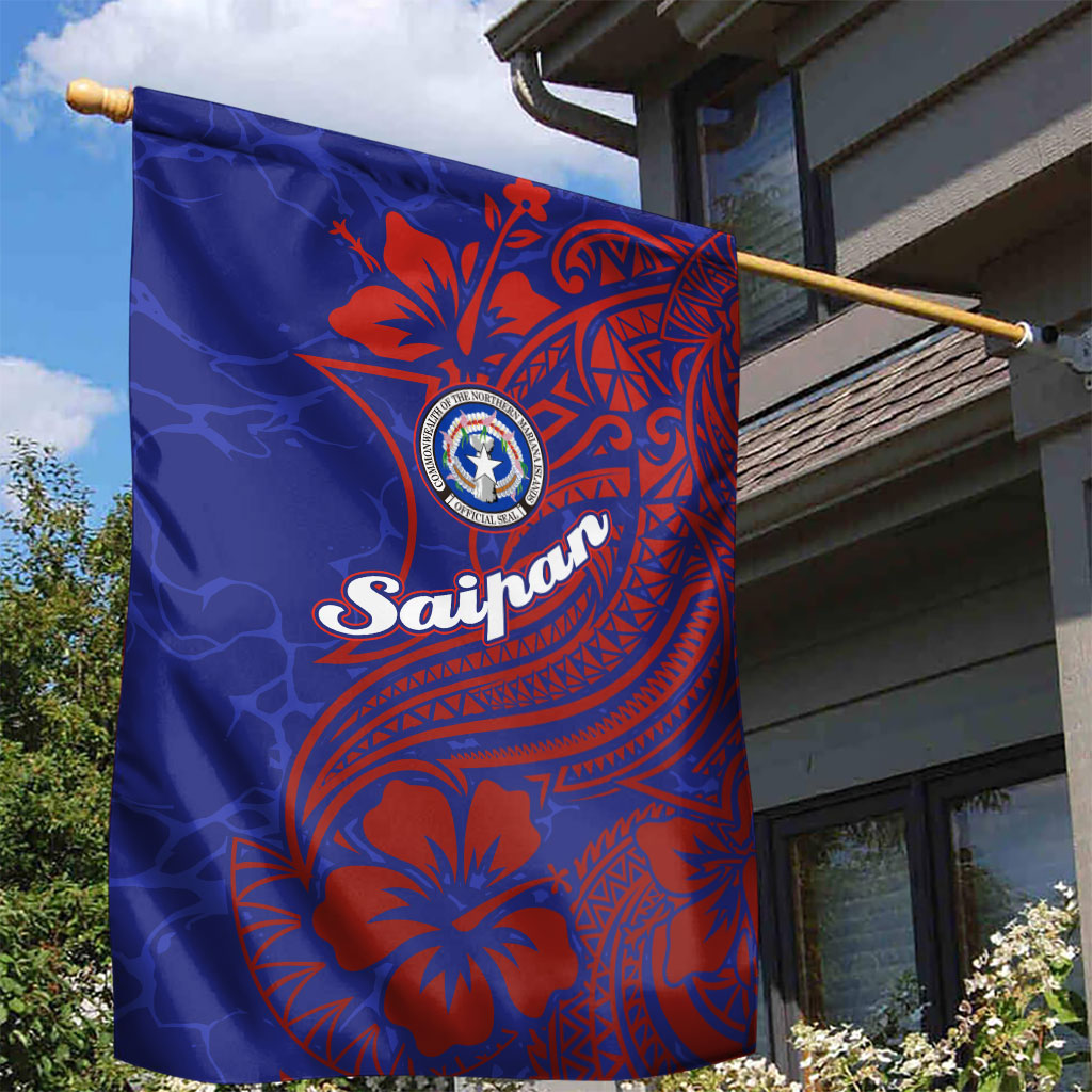 Saipan Northern Mariana Islands Garden Flag Polynesian Tribal Tattoo Art With Hibiscus Flowers And Seal TS04 - Polynesian Pride