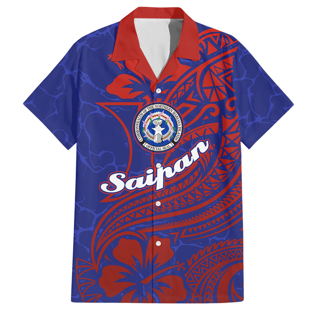 Saipan Northern Mariana Islands Hawaiian Shirt Polynesian Tribal Tattoo Art With Hibiscus Flowers And Seal