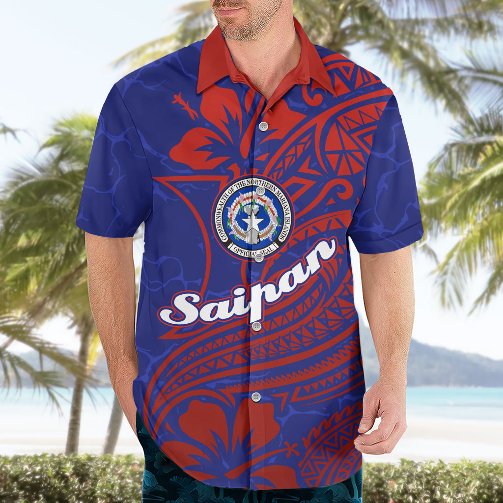 Saipan Northern Mariana Islands Hawaiian Shirt Polynesian Tribal Tattoo Art With Hibiscus Flowers And Seal