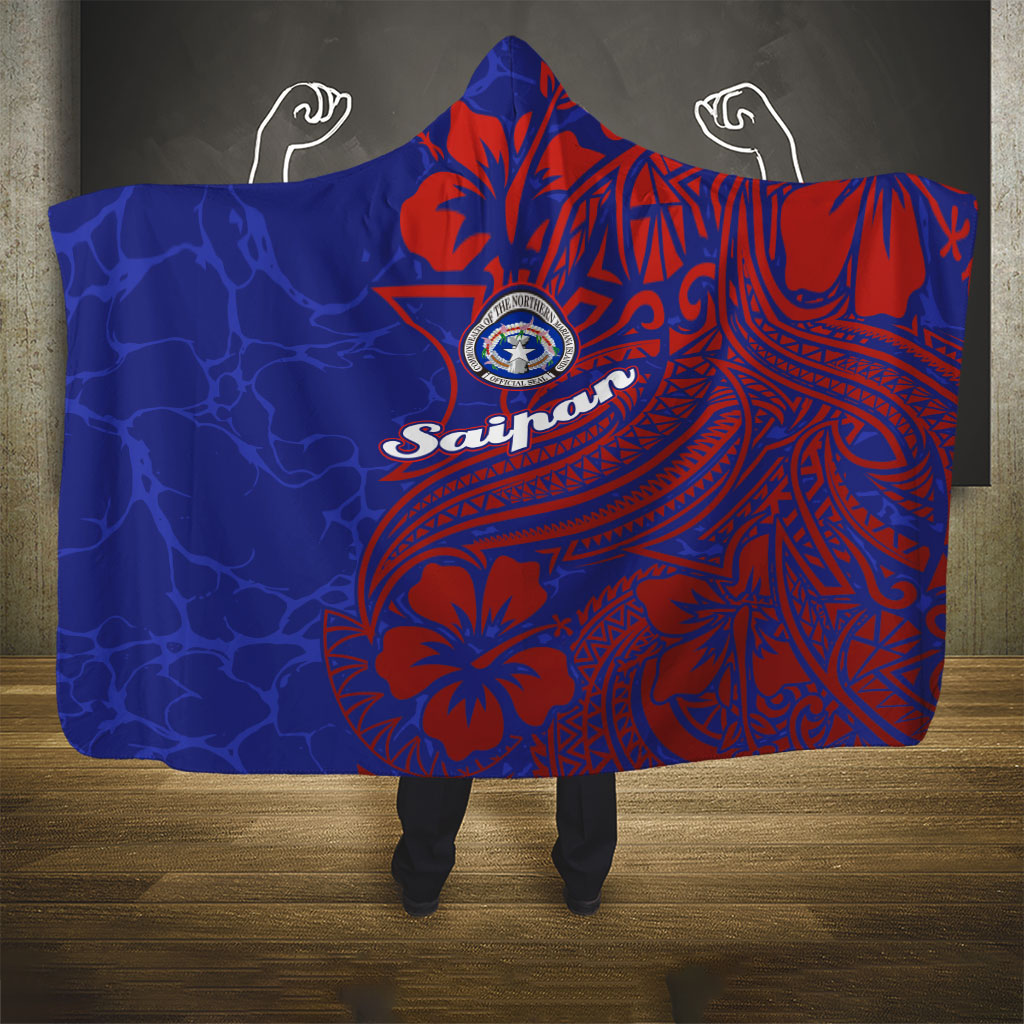 Saipan Northern Mariana Islands Hooded Blanket Polynesian Tribal Tattoo Art With Hibiscus Flowers And Seal TS04 - Polynesian Pride