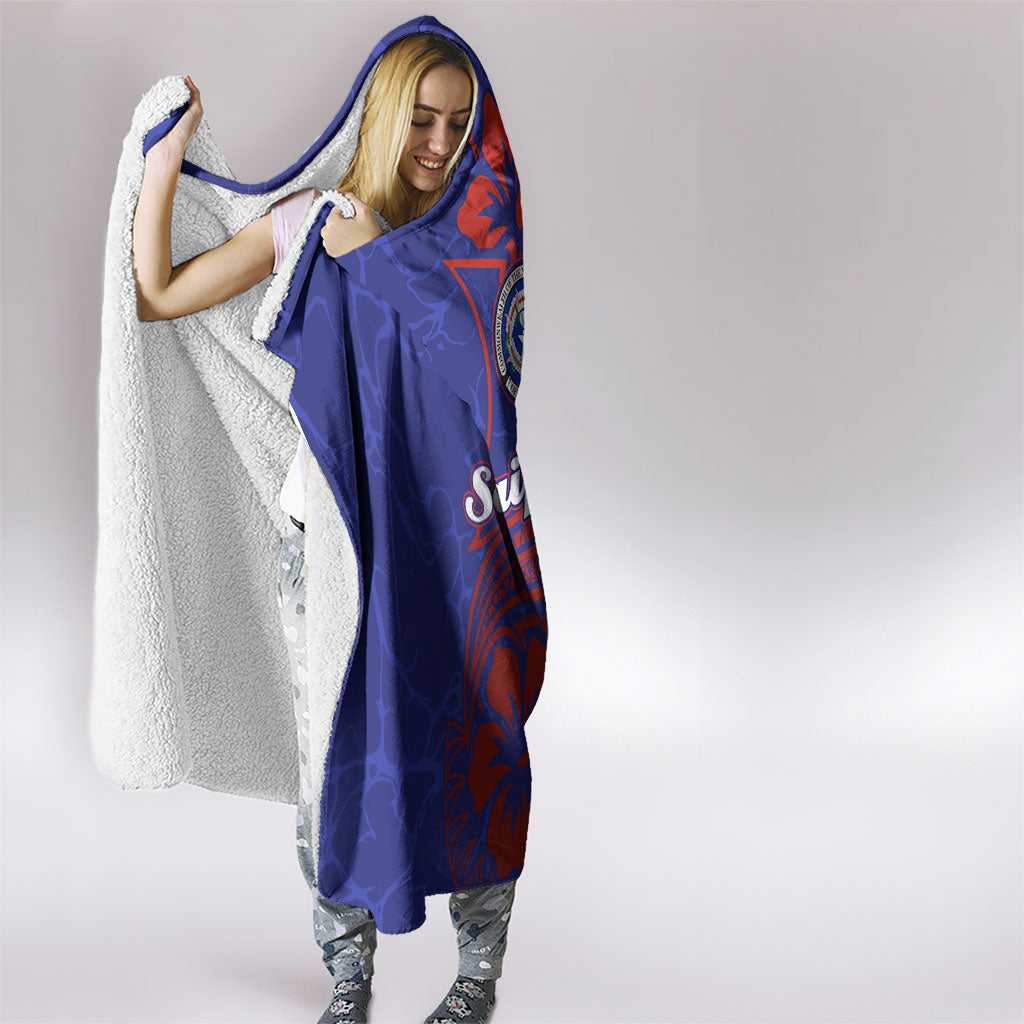 Saipan Northern Mariana Islands Hooded Blanket Polynesian Tribal Tattoo Art With Hibiscus Flowers And Seal TS04 - Polynesian Pride