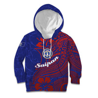 Saipan Northern Mariana Islands Kid Hoodie Polynesian Tribal Tattoo Art With Hibiscus Flowers And Seal TS04 Hoodie Blue Red - Polynesian Pride