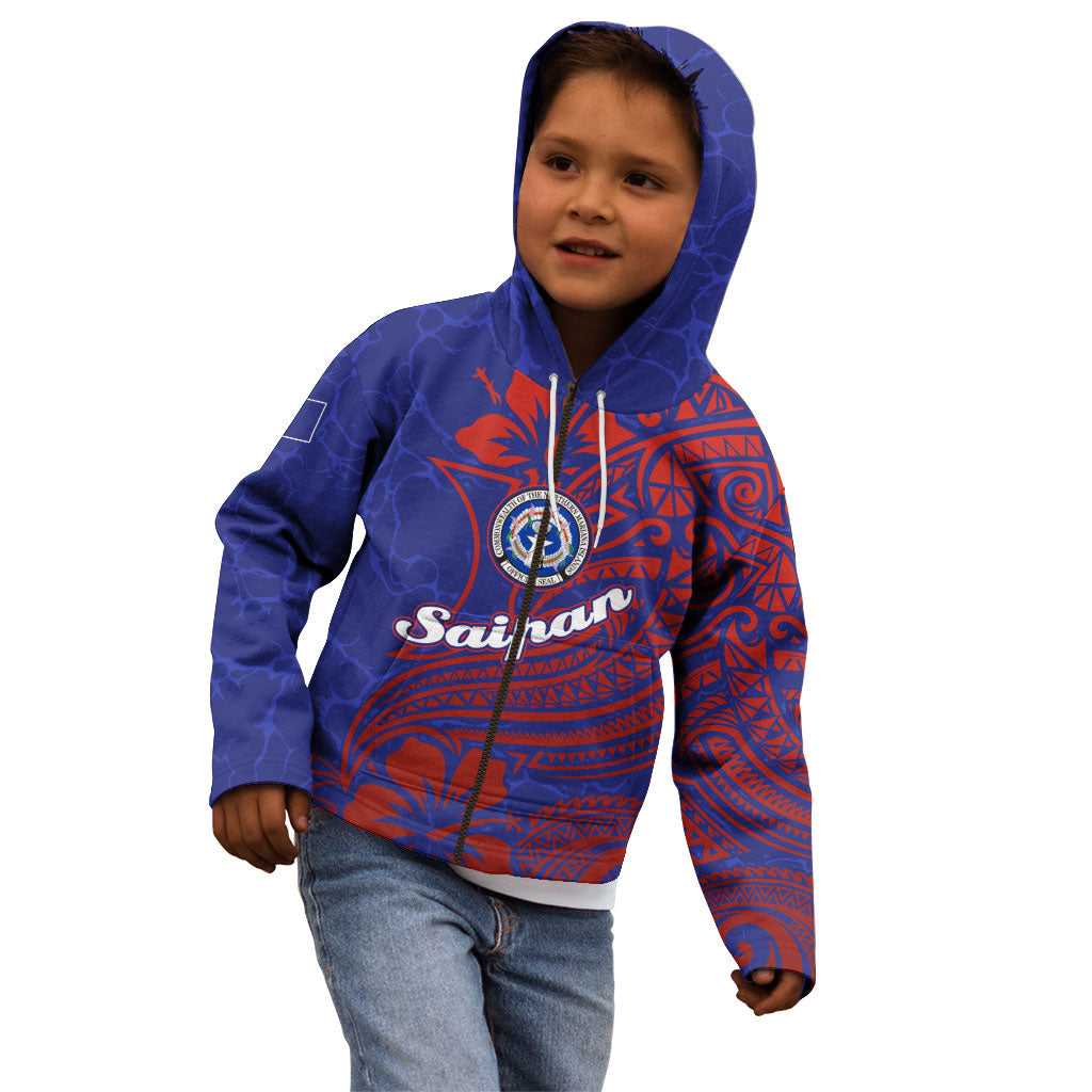 Saipan Northern Mariana Islands Kid Hoodie Polynesian Tribal Tattoo Art With Hibiscus Flowers And Seal TS04 - Polynesian Pride