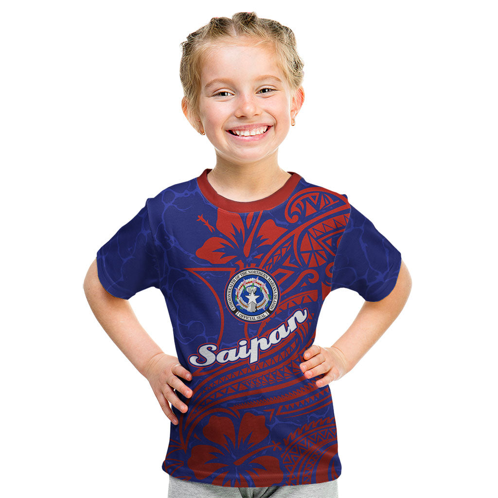 Saipan Northern Mariana Islands Kid T Shirt Polynesian Tribal Tattoo Art With Hibiscus Flowers And Seal