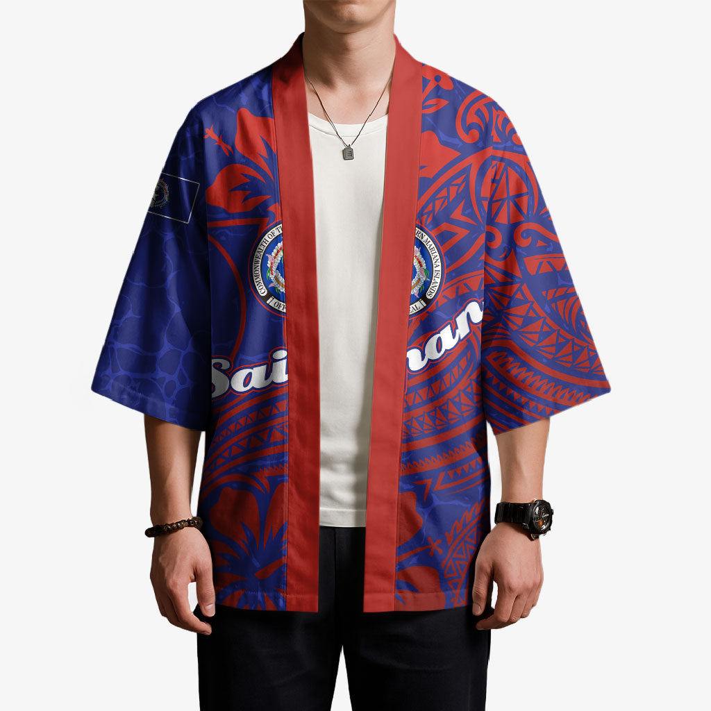 Saipan Northern Mariana Islands Kimono Polynesian Tribal Tattoo Art With Hibiscus Flowers And Seal