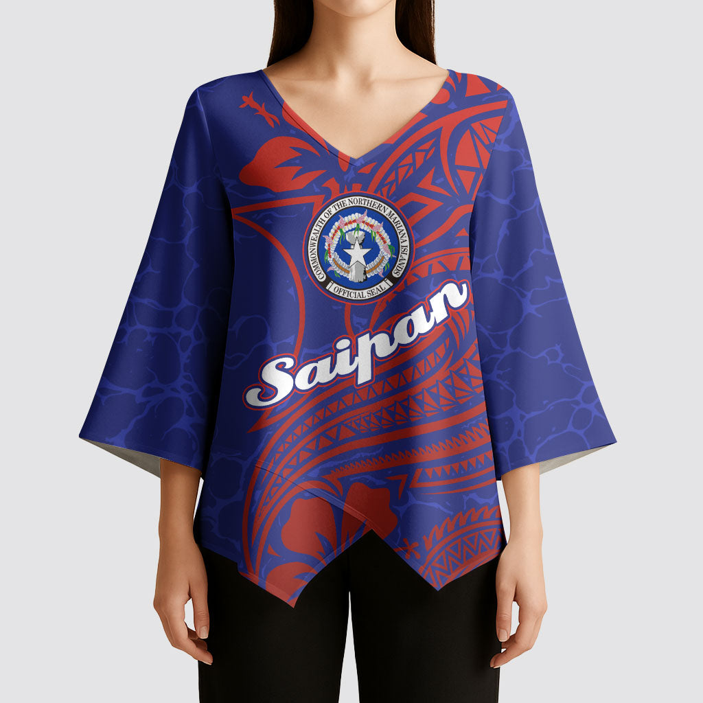 Saipan Northern Mariana Islands Kimono Sleeve Blouse Polynesian Tribal Tattoo Art With Hibiscus Flowers And Seal TS04 - Polynesian Pride