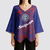 Saipan Northern Mariana Islands Kimono Sleeve Blouse Polynesian Tribal Tattoo Art With Hibiscus Flowers And Seal TS04 - Polynesian Pride
