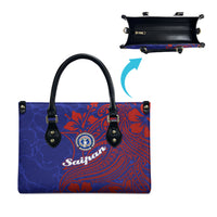 Saipan Northern Mariana Islands Leather Bag Polynesian Tribal Tattoo Art With Hibiscus Flowers And Seal