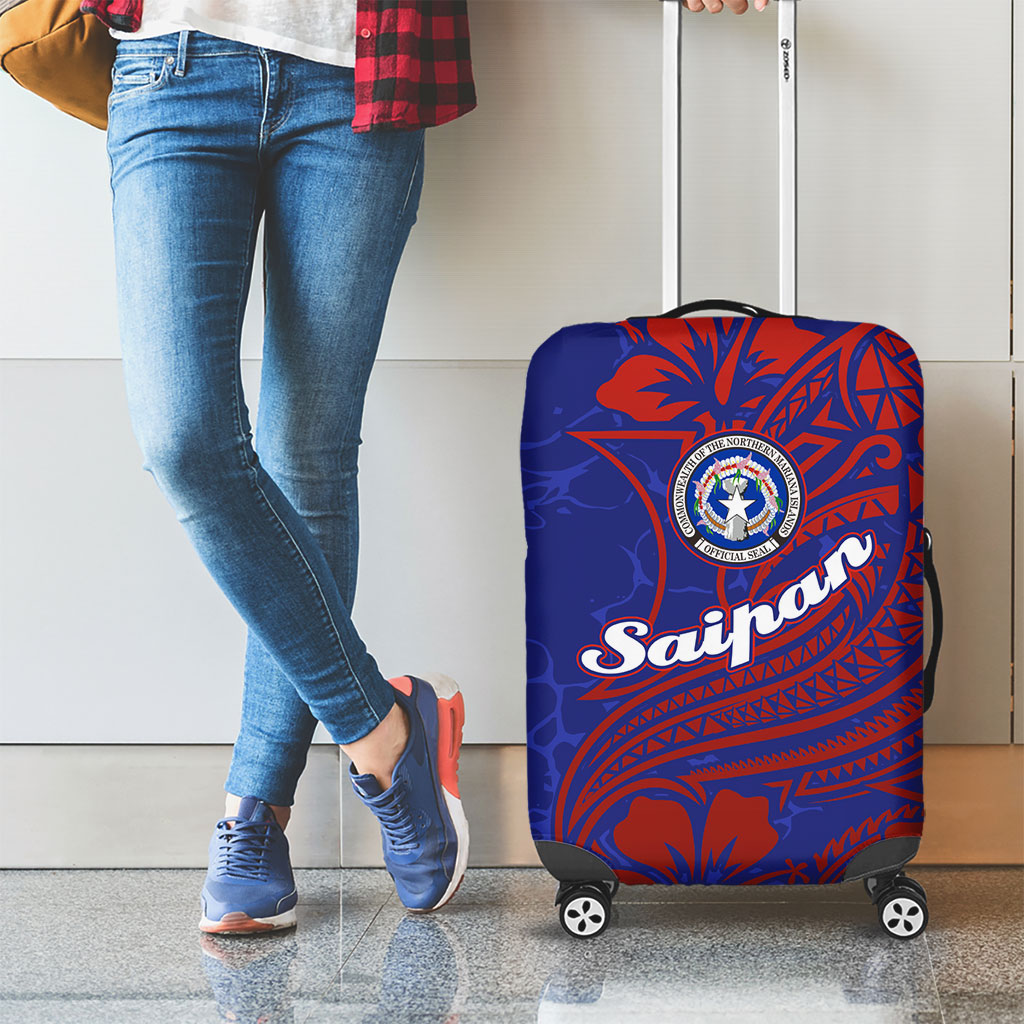 Saipan Northern Mariana Islands Luggage Cover Polynesian Tribal Tattoo Art With Hibiscus Flowers And Seal TS04 - Polynesian Pride