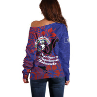 Saipan Northern Mariana Islands Off Shoulder Sweater Polynesian Tribal Tattoo Art With Hibiscus Flowers And Seal TS04 - Polynesian Pride