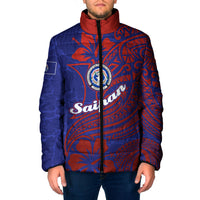 Saipan Northern Mariana Islands Padded Jacket Polynesian Tribal Tattoo Art With Hibiscus Flowers And Seal