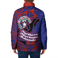 Saipan Northern Mariana Islands Padded Jacket Polynesian Tribal Tattoo Art With Hibiscus Flowers And Seal