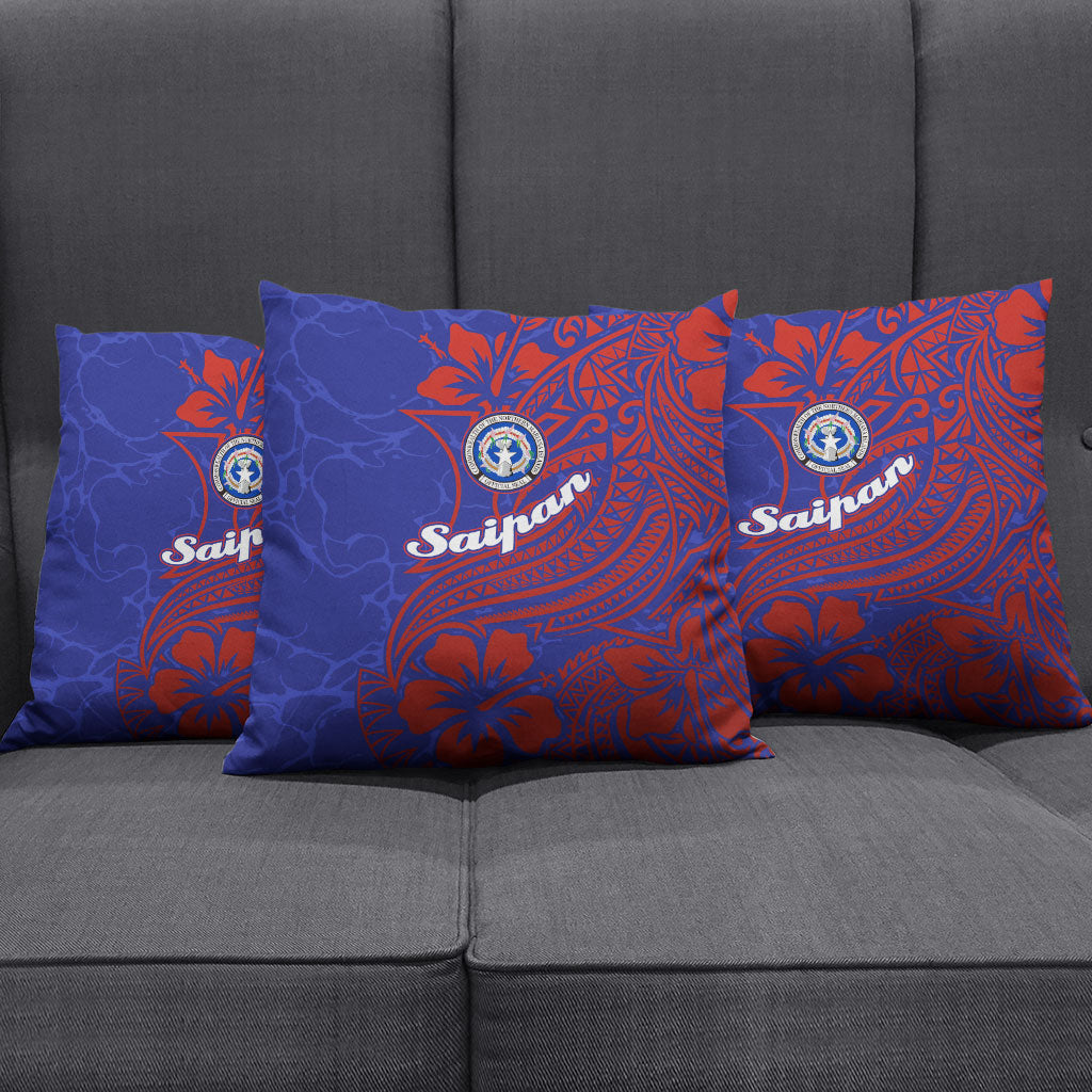 Saipan Northern Mariana Islands Pillow Cover Polynesian Tribal Tattoo Art With Hibiscus Flowers And Seal TS04 - Polynesian Pride