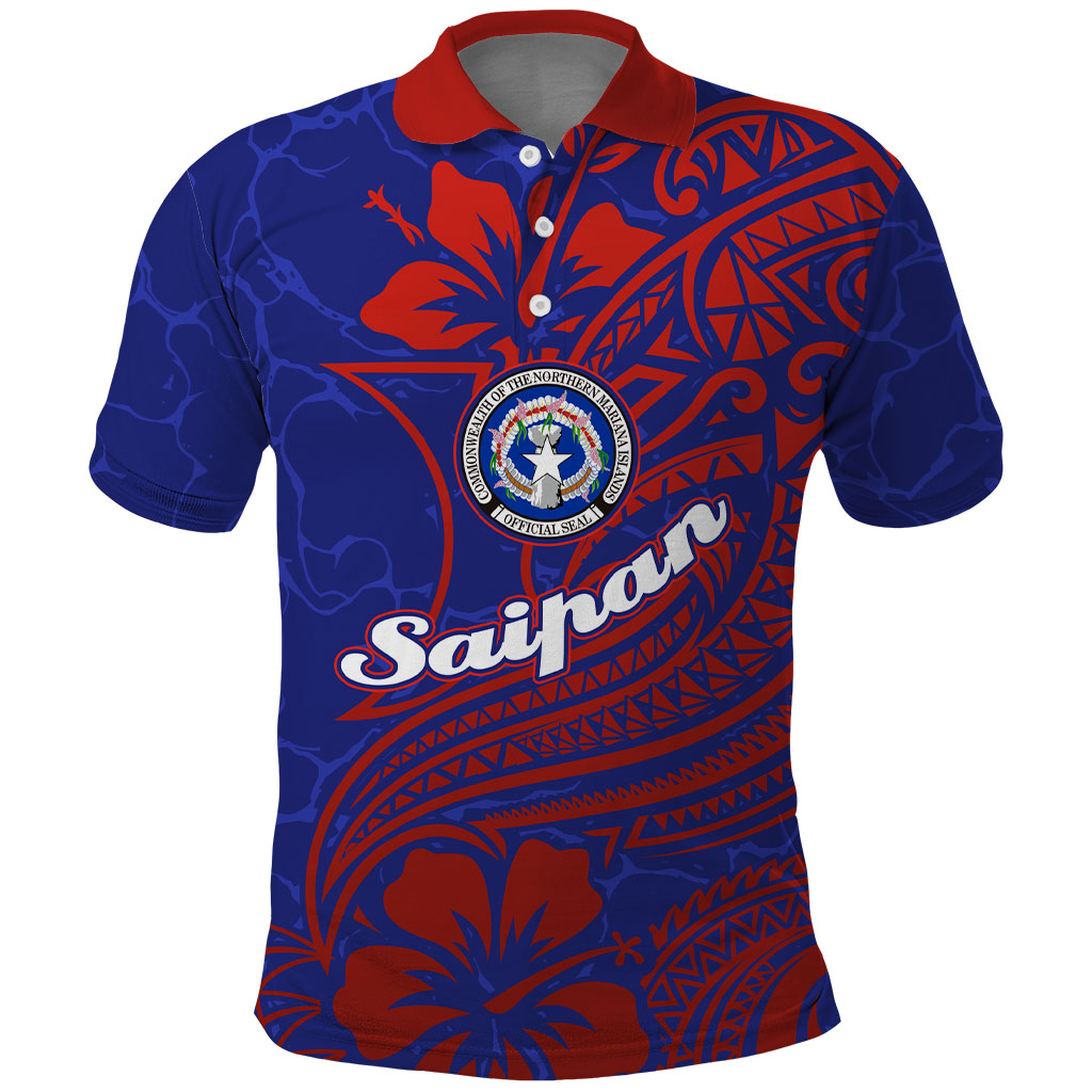 Saipan Northern Mariana Islands Polo Shirt Polynesian Tribal Tattoo Art With Hibiscus Flowers And Seal