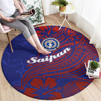 Saipan Northern Mariana Islands Round Carpet Polynesian Tribal Tattoo Art With Hibiscus Flowers And Seal