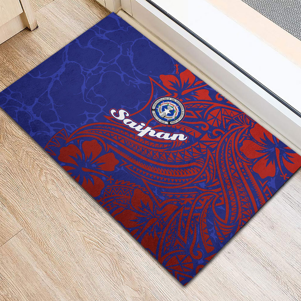 Saipan Northern Mariana Islands Rubber Doormat Polynesian Tribal Tattoo Art With Hibiscus Flowers And Seal