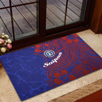 Saipan Northern Mariana Islands Rubber Doormat Polynesian Tribal Tattoo Art With Hibiscus Flowers And Seal