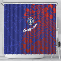 Saipan Northern Mariana Islands Shower Curtain Polynesian Tribal Tattoo Art With Hibiscus Flowers And Seal TS04 - Polynesian Pride