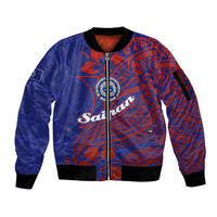 Saipan Northern Mariana Islands Sleeve Zip Bomber Jacket Polynesian Tribal Tattoo Art With Hibiscus Flowers And Seal