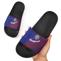 Saipan Northern Mariana Islands Slide Sandals Polynesian Tribal Tattoo Art With Hibiscus Flowers And Seal TS04 - Polynesian Pride