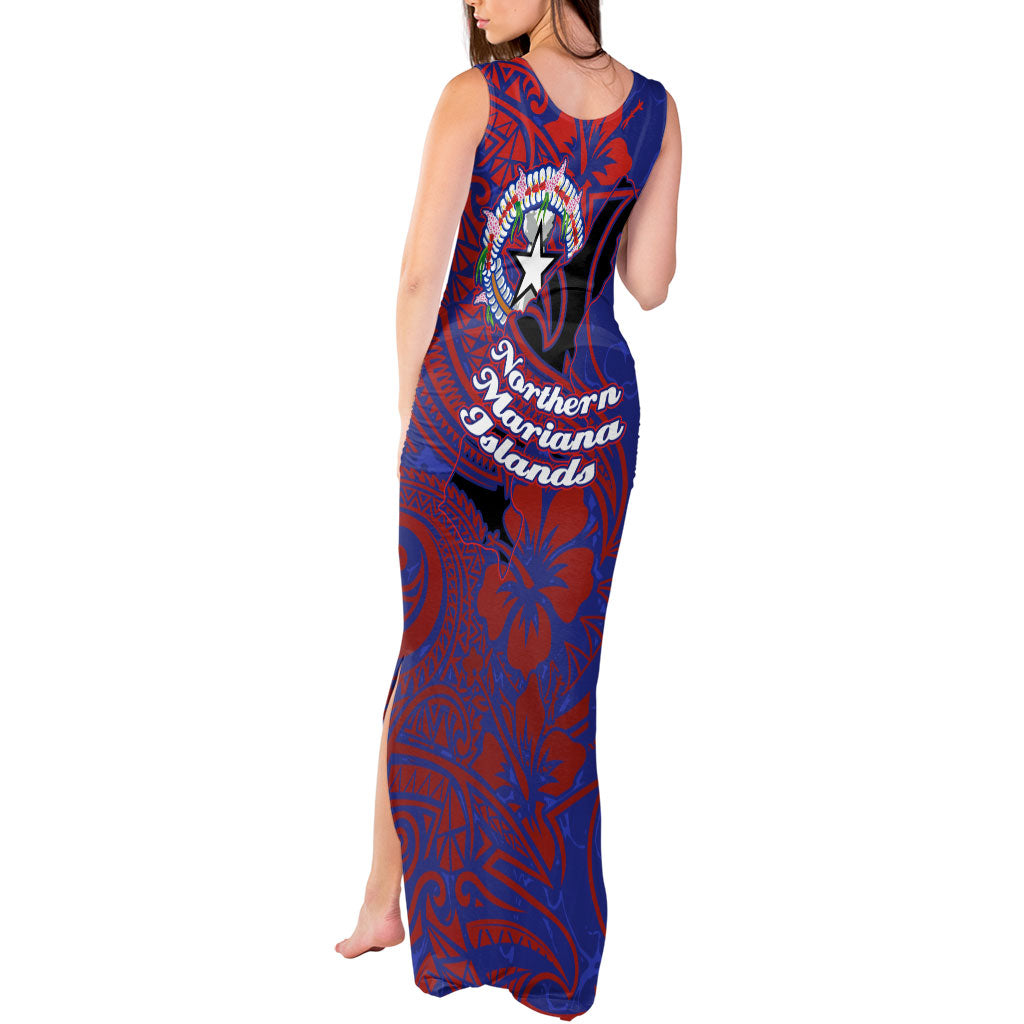 Saipan Northern Mariana Islands Tank Maxi Dress Polynesian Tribal Tattoo Art With Hibiscus Flowers And Seal TS04 - Polynesian Pride