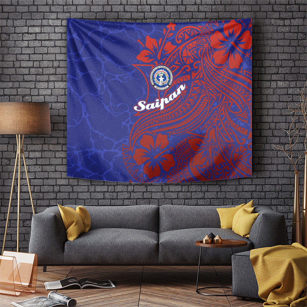 Saipan Northern Mariana Islands Tapestry Polynesian Tribal Tattoo Art With Hibiscus Flowers And Seal