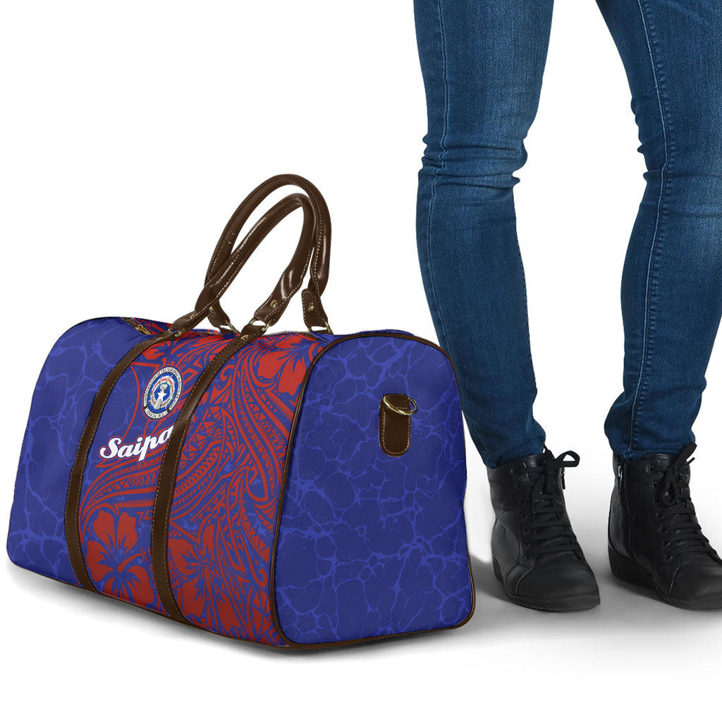 Saipan Northern Mariana Islands Travel Bag Polynesian Tribal Tattoo Art With Hibiscus Flowers And Seal TS04 - Polynesian Pride