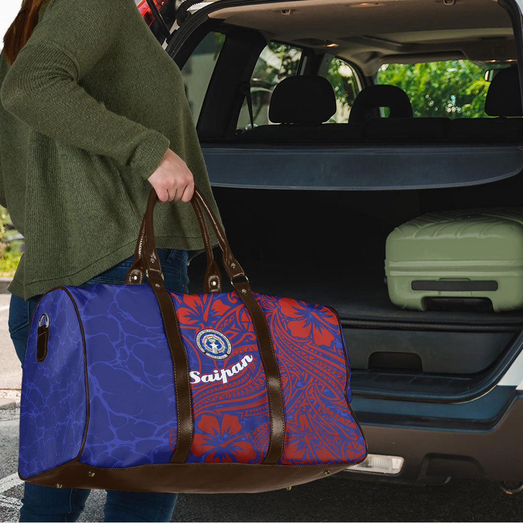 Saipan Northern Mariana Islands Travel Bag Polynesian Tribal Tattoo Art With Hibiscus Flowers And Seal TS04 - Polynesian Pride