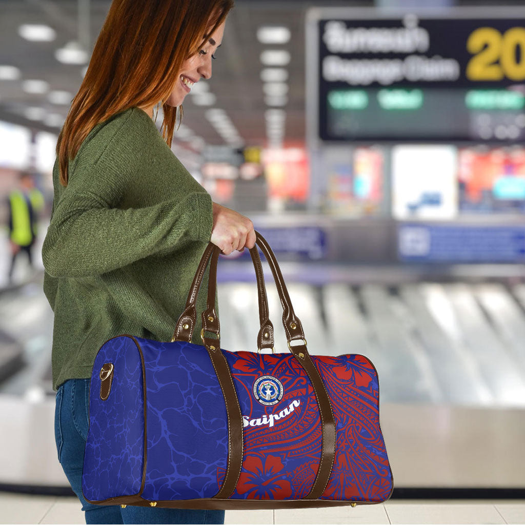 Saipan Northern Mariana Islands Travel Bag Polynesian Tribal Tattoo Art With Hibiscus Flowers And Seal TS04 - Polynesian Pride