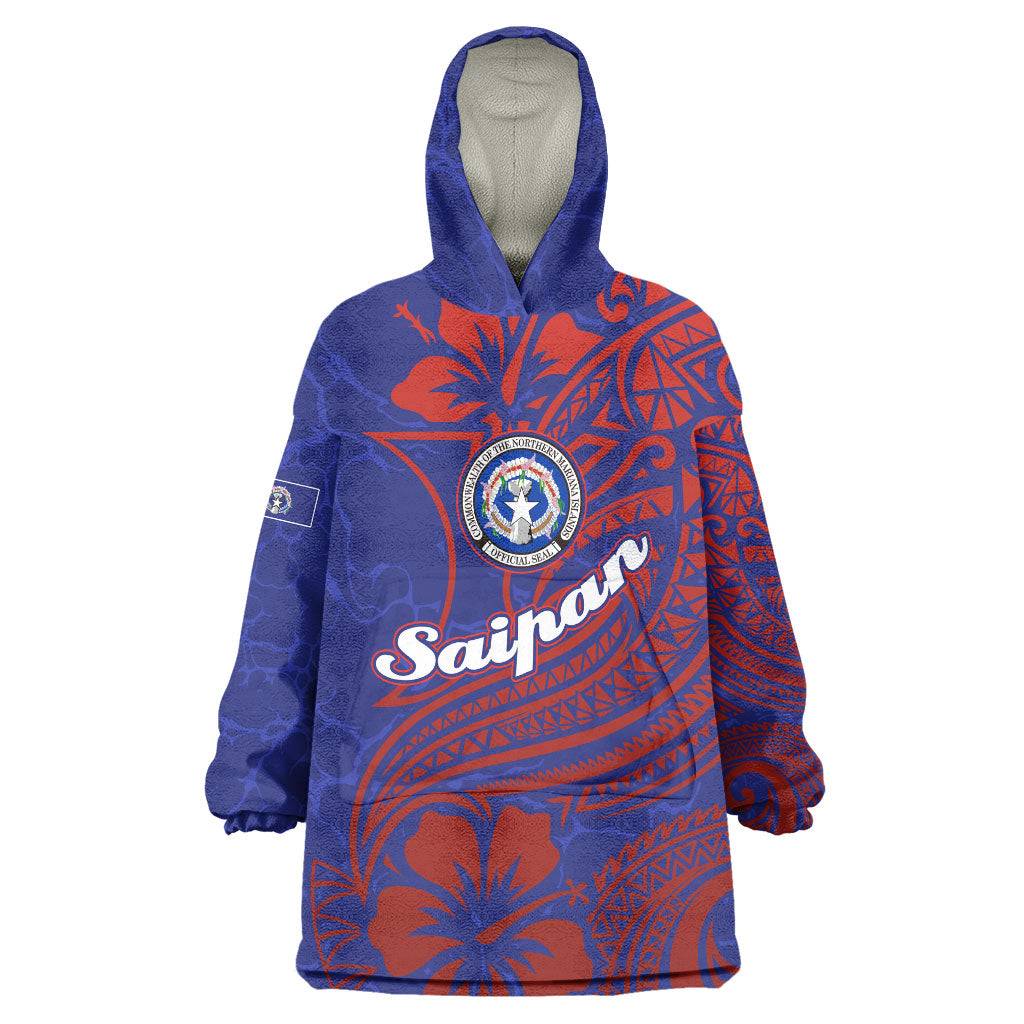 Saipan Northern Mariana Islands Wearable Blanket Hoodie Polynesian Tribal Tattoo Art With Hibiscus Flowers And Seal