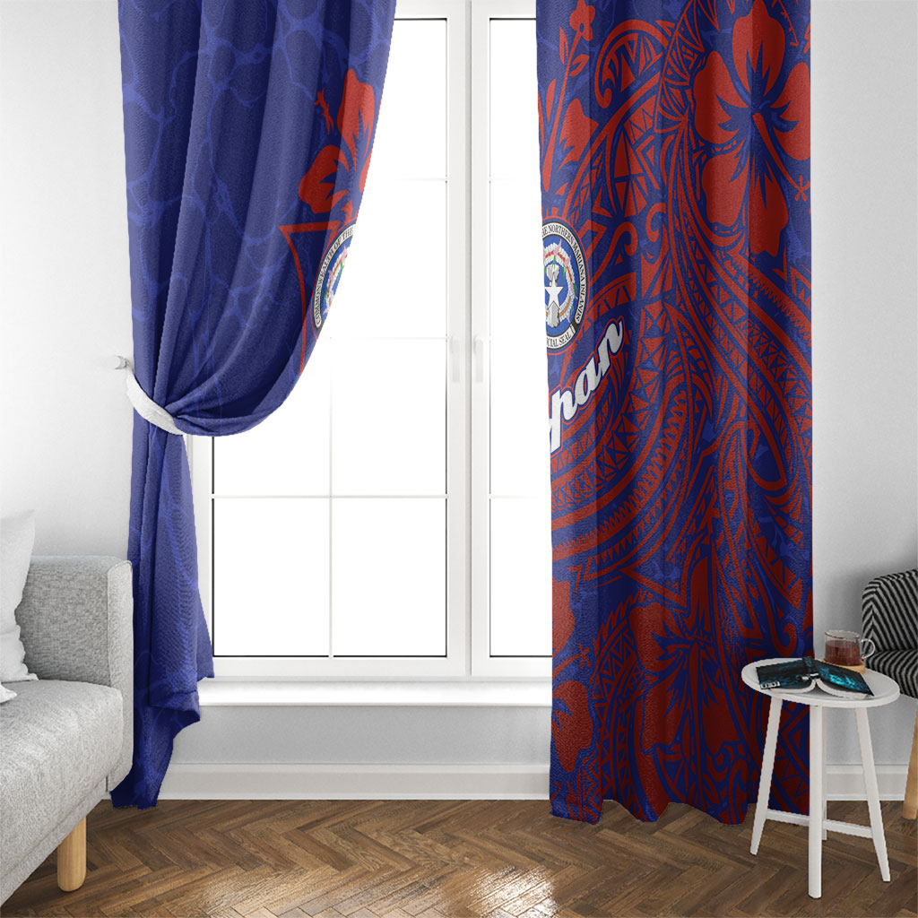 Saipan Northern Mariana Islands Window Curtain Polynesian Tribal Tattoo Art With Hibiscus Flowers And Seal