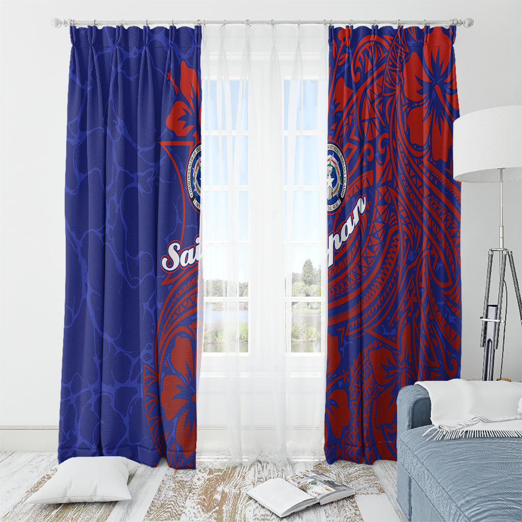 Saipan Northern Mariana Islands Window Curtain Polynesian Tribal Tattoo Art With Hibiscus Flowers And Seal