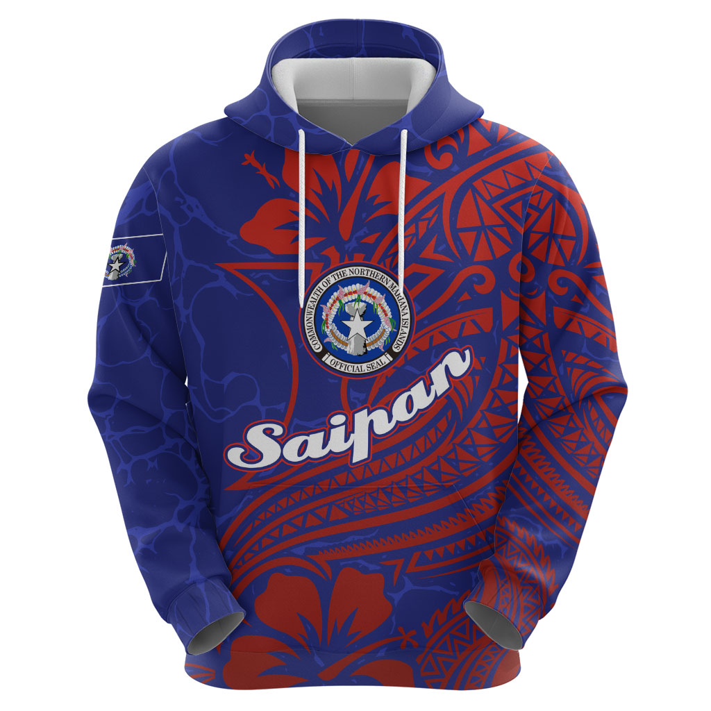 Saipan Northern Mariana Islands Zip Hoodie Polynesian Tribal Tattoo Art With Hibiscus Flowers And Seal TS04 - Polynesian Pride