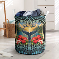 Personalized Masefau American Samoa Whale Laundry Basket Polynesian Tribal Pattern Tropical Hibiscus