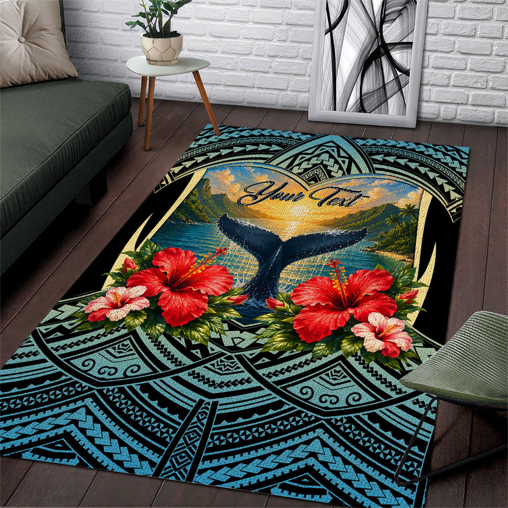 Personalized Masefau American Samoa Whale Area Rug Polynesian Tribal Pattern Tropical Hibiscus