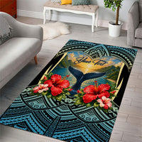 Personalized Masefau American Samoa Whale Area Rug Polynesian Tribal Pattern Tropical Hibiscus