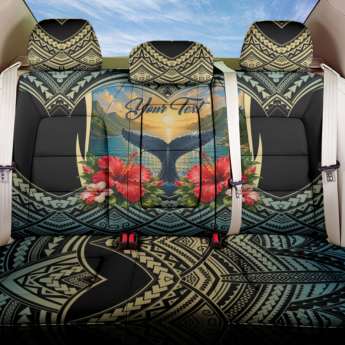 Personalized Masefau American Samoa Whale Back Car Seat Cover Polynesian Tribal Pattern Tropical Hibiscus TS04 One Size Black Blue - Polynesian Pride