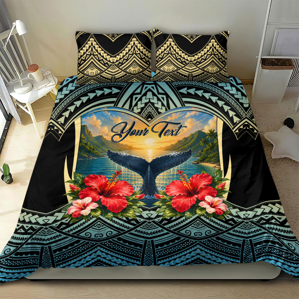 Personalized Masefau American Samoa Whale Bedding Set Polynesian Tribal Pattern Tropical Hibiscus