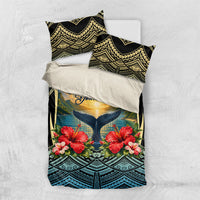 Personalized Masefau American Samoa Whale Bedding Set Polynesian Tribal Pattern Tropical Hibiscus